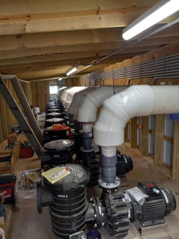 Fire protection piping and pumps in a plumbing system.