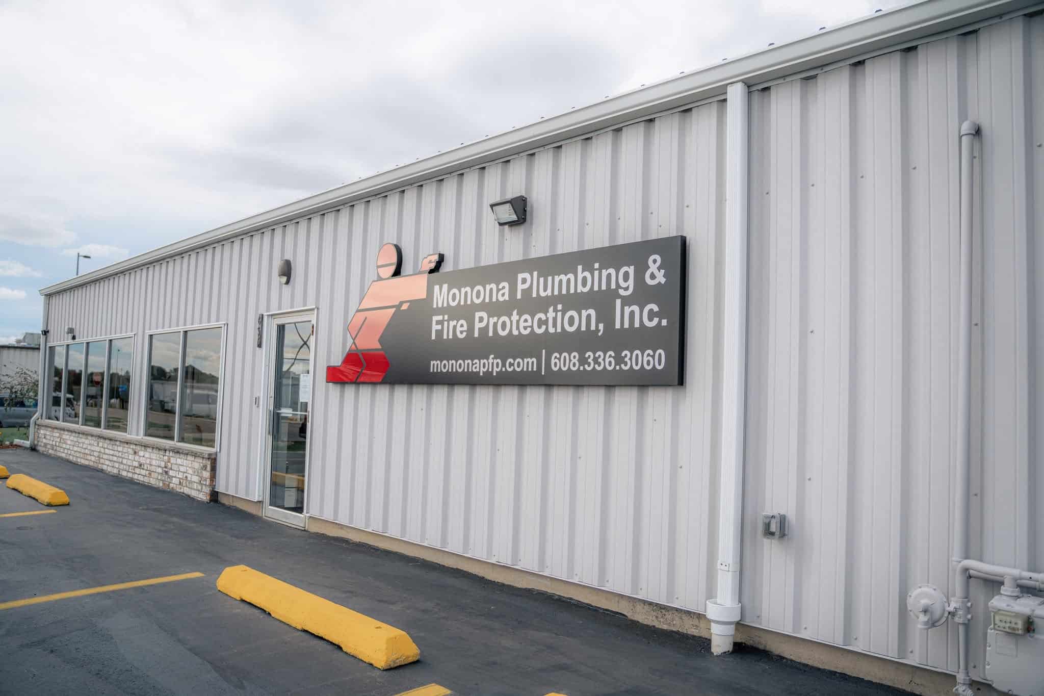 Exterior view of Monona Plumbing and Fire Protection building in Wisconsin.