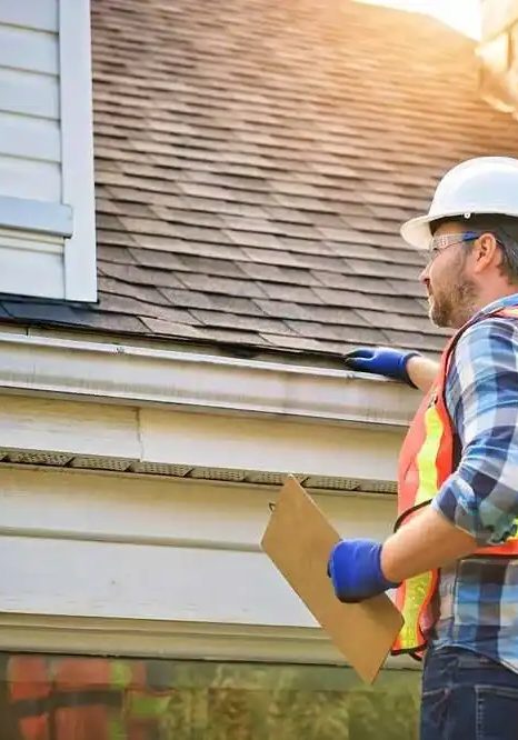 Plumber inspecting roof for fire protection and plumbing systems.