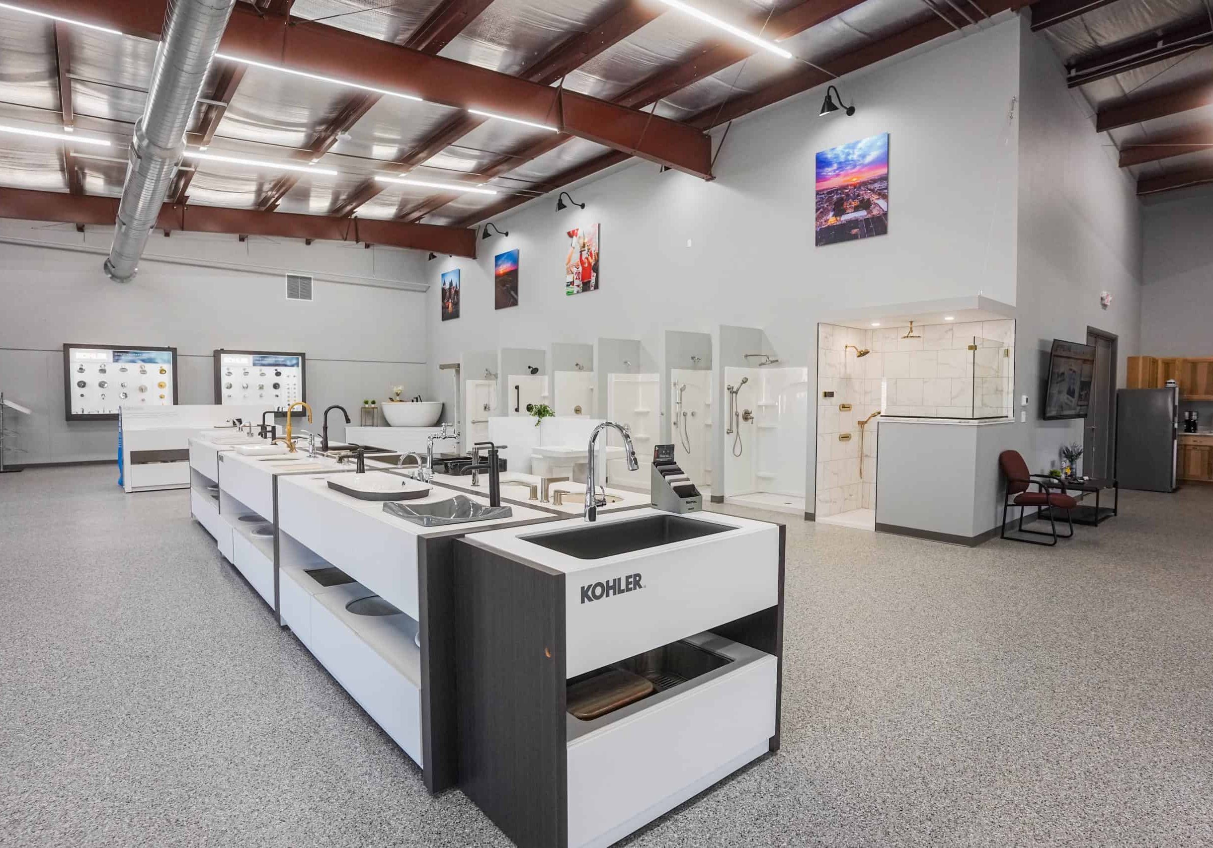 Showroom displaying plumbing, fire protection, and HVAC products in Monona, Wisconsin.